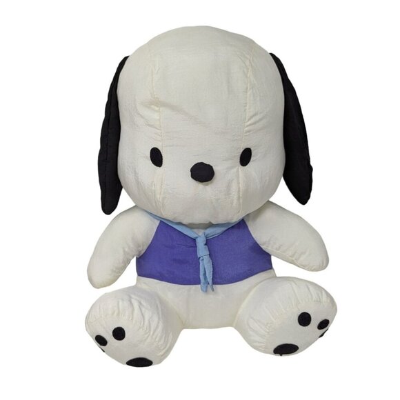 Vintage Sanrio Pochacco Plush Nylon Stuffed Animal Soft Toy White Blue Shirt 12
